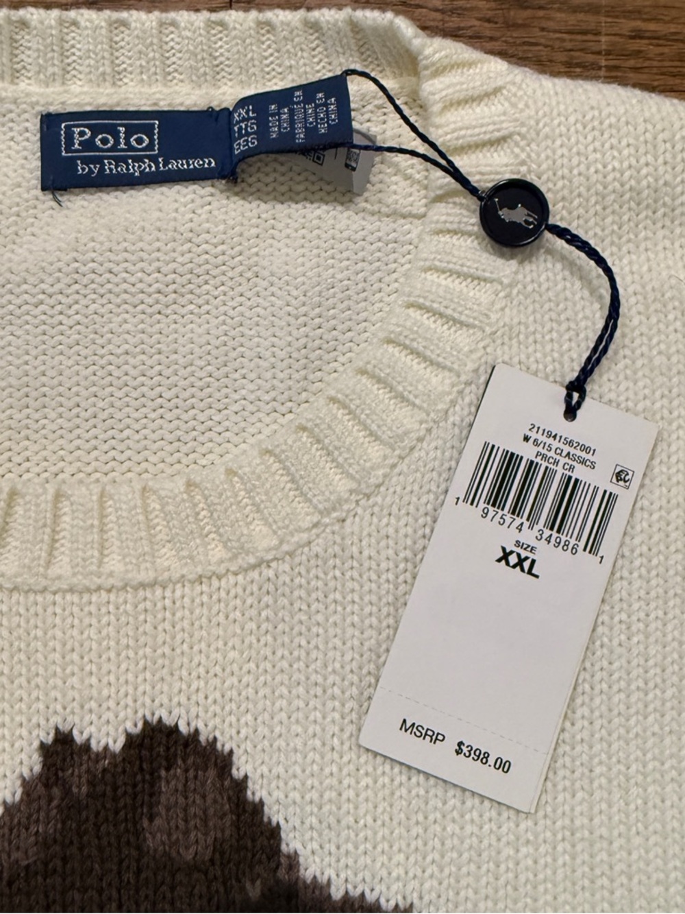 Polo Ralph Lauren Polo Bear Cream Cotton Crewneck Sweater - New with Tags - Picture 5 of 8